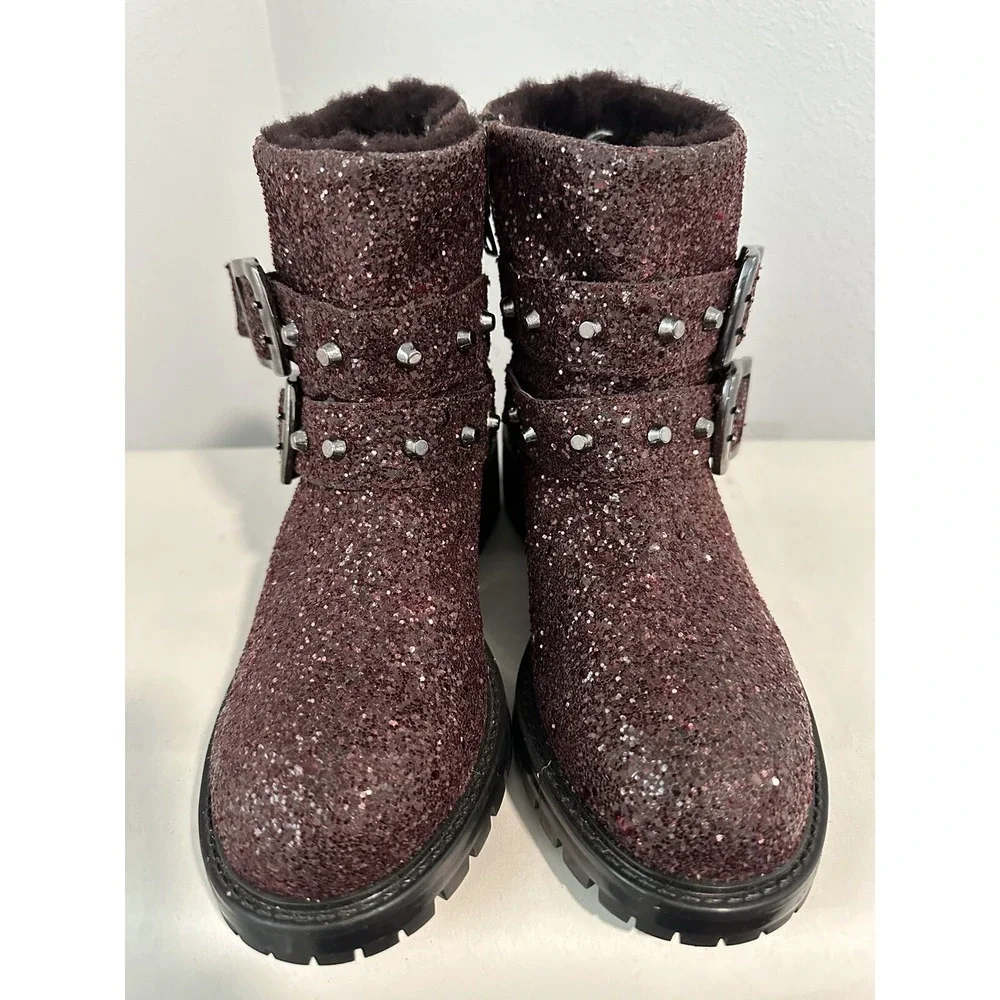 Ross & Snow Cabernet Glitter Stefana Weatherproof Womens Booties Shearling Sz 6